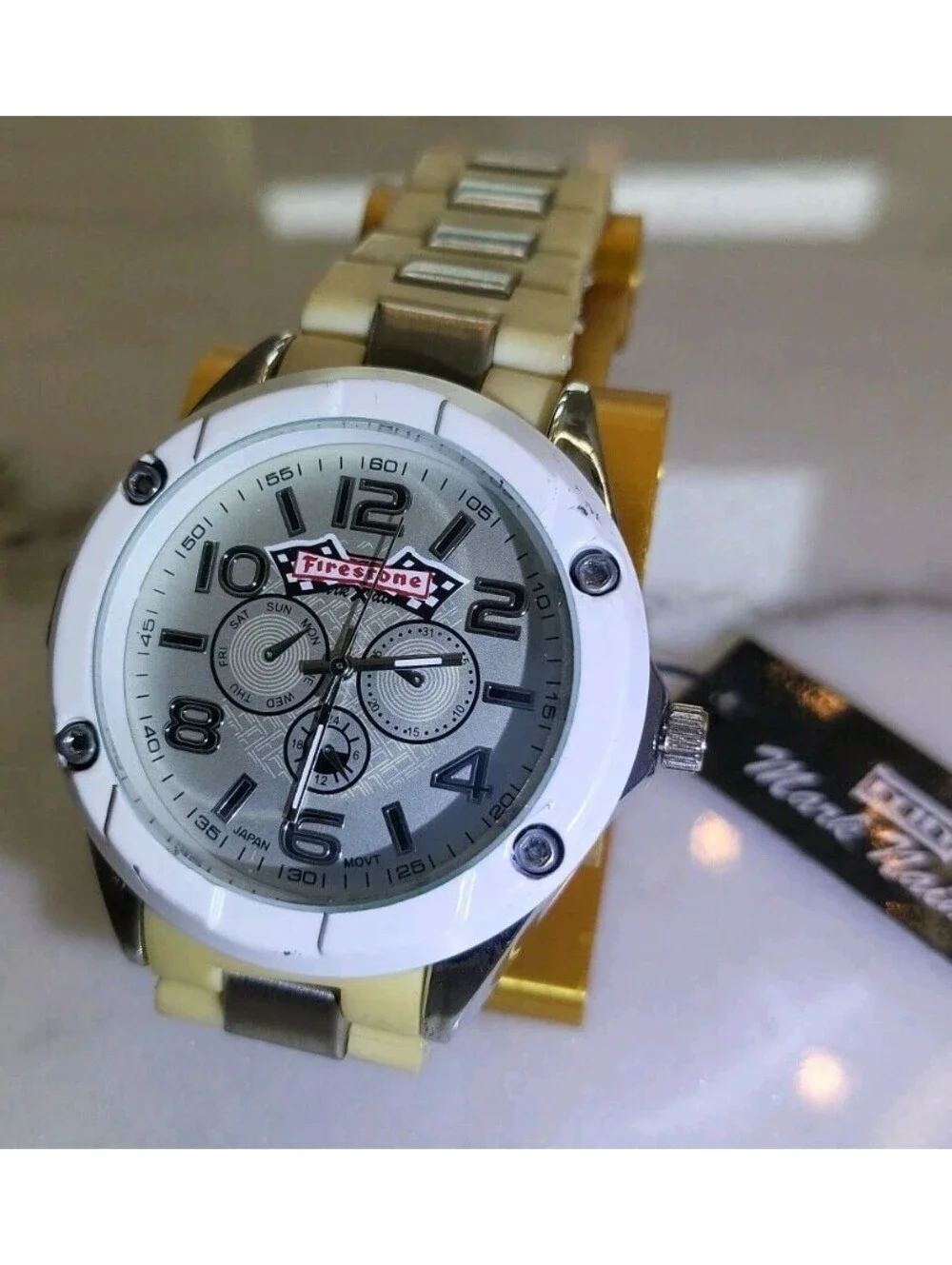Men's Quartz Watch Working New Battery Automobilia 46mm Firestone Tires WorksNWT